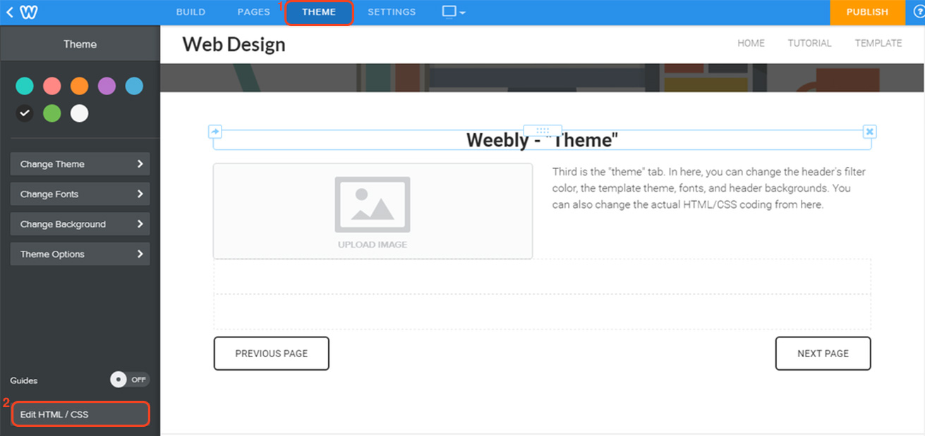 Theme screenshot at Weebly platform