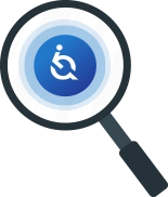 Accessibility icon under magnified glass