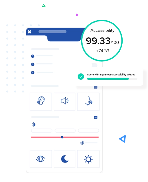 The EqualWeb widget menu with accessibility score