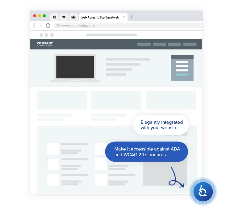 Browser with accessibility icon and text that says Make it accessible against ADA and WCAG 2.2 standards