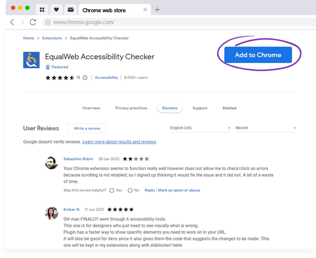 Equalweb Checker extension page on the Google Store