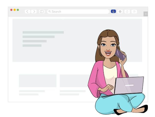 Woman sitting with laptop, talking on the phone and WCAG 2.2 compliant text