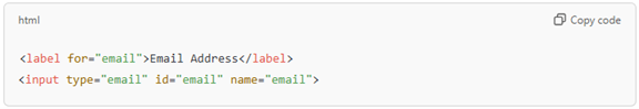 HTML code for an email input field.