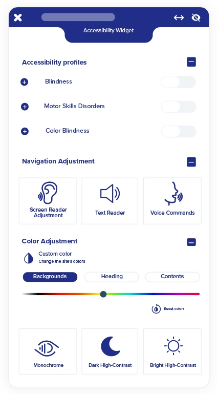 accessibility widget menu with 40+ languages