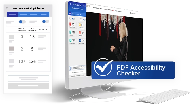 Web and PDF accessibility checkers displayed on a monitor and interface.