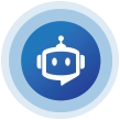 Graphic of a robot in a blue circle.