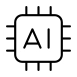 Graphic of a microchip with "AI" text.