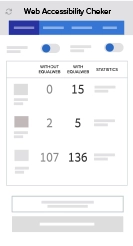 Web Accessibility Checker interface with statistics table.