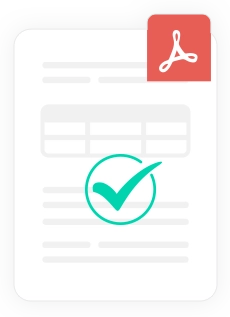 PDF document icon with check mark.
