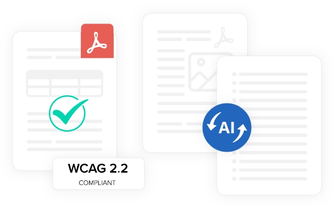 Documents with PDF and AI logos; WCAG 2.2 compliant.