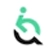 Graphic figure of a stylized wheelchair symbol.