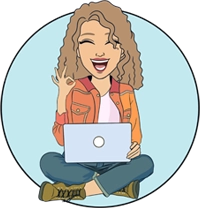 A cartoon character with a laptop.