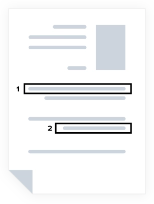 A document with placeholder text and two highlighted sections.