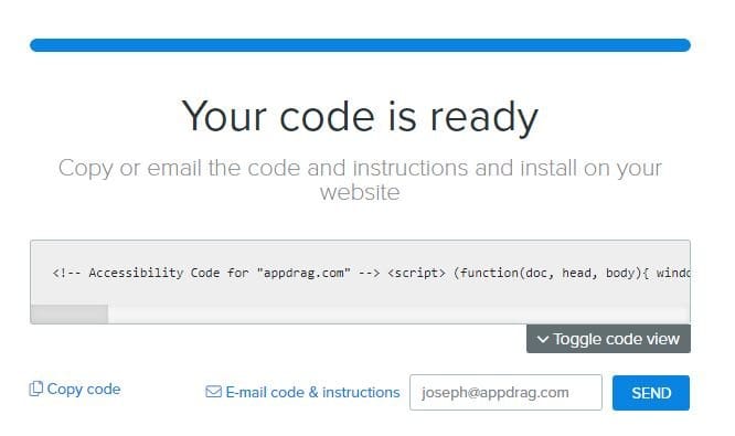 Your code is ready screenshot al Login Equalweb system