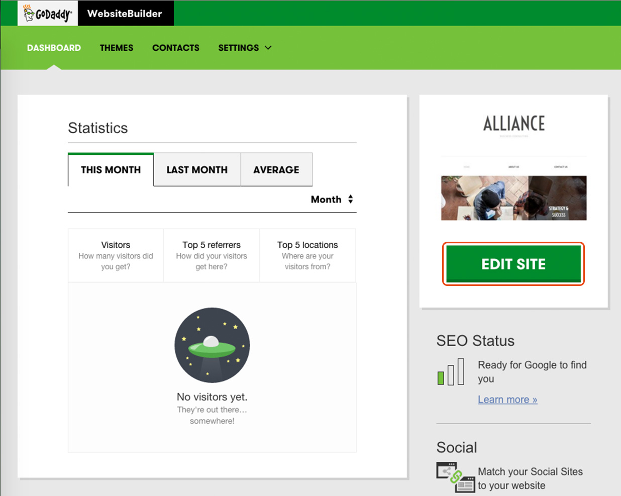 Edit site screenshot at godaddy platform