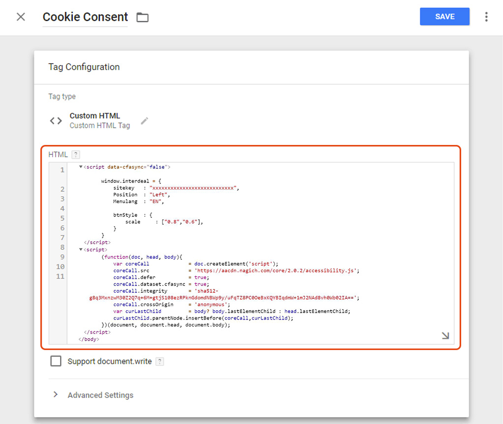 Cookie consent screenshot at Google Tag Manager