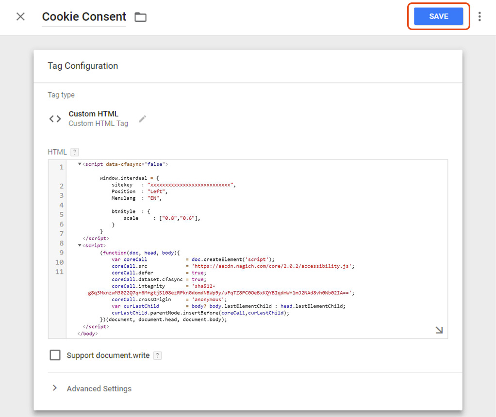 Cookie consent screenshot at Google Tag Manager
