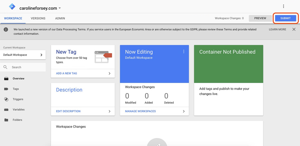 New tag screenshot at Google Tag Manager