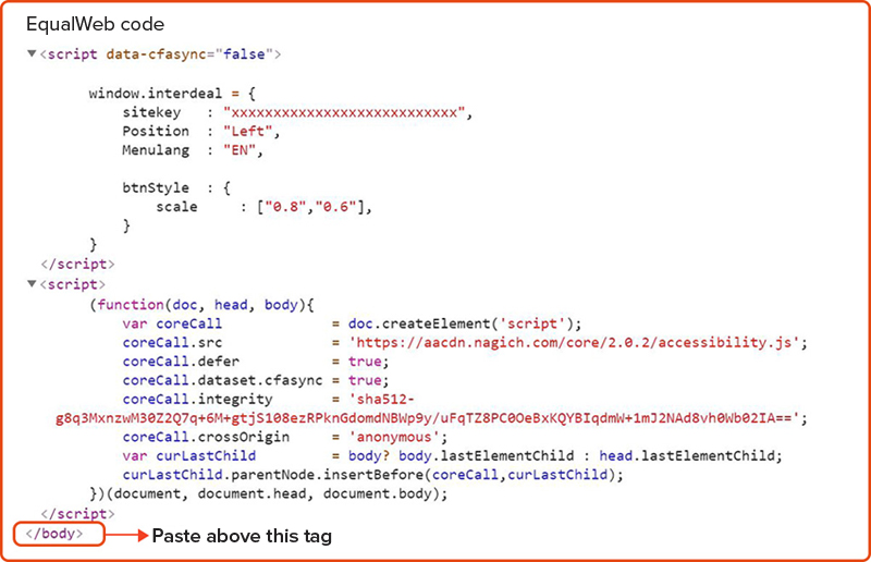 Equalweb Widget accessibility JS code screenshot
