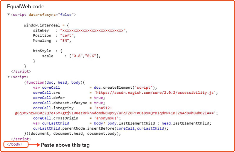 Equalweb Widget accessibility JS code screenshot