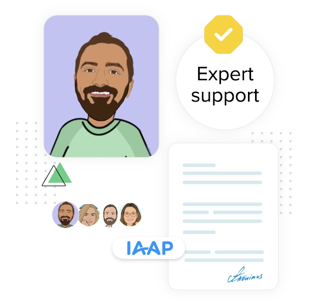 EqualWeb developer with faces of EqualWeb team, IAAP logo and Expert support text